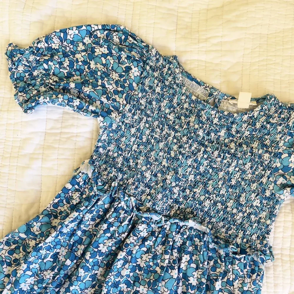 J.Crew Crewcuts Blue Floral Dress Girls Size 6 Cotton
